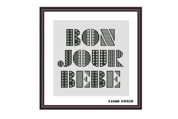 Bonjour Bebe Lettering Cross Stitch