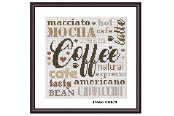 Coffee Kitchen Word Cross Stitch Pattern