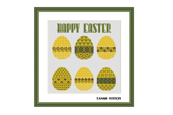 Happy Easter Ornament Eggs Cross Stitch
